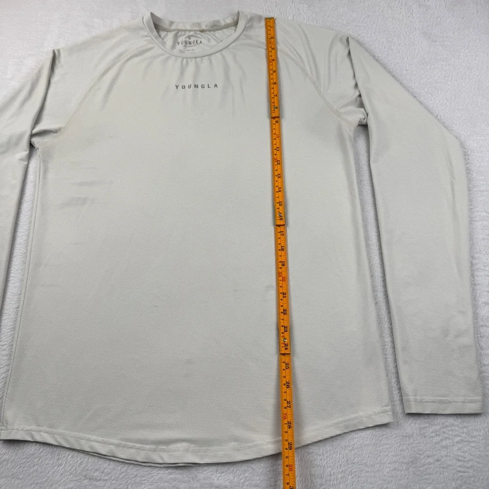 YoungLA Long Sleeve Shirt Mens Medium Beige Performance Athletic Top